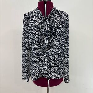 Brooks Brothers Crepe Floral Print Bow Blouse sz 4